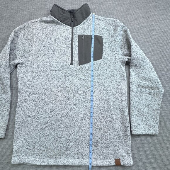 Old River Mens Size L Gray Speckled Quarter Zip Fleece Pullover Sweater Pocket - Picture 10 of 13